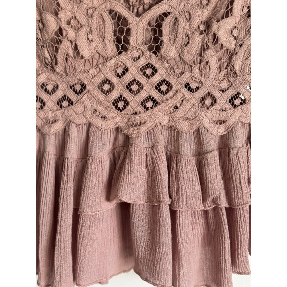 Free People Women’s Medium Adella Babydoll Lace Ruffled Tank Top Festival Y2K - Picture 4 of 10
